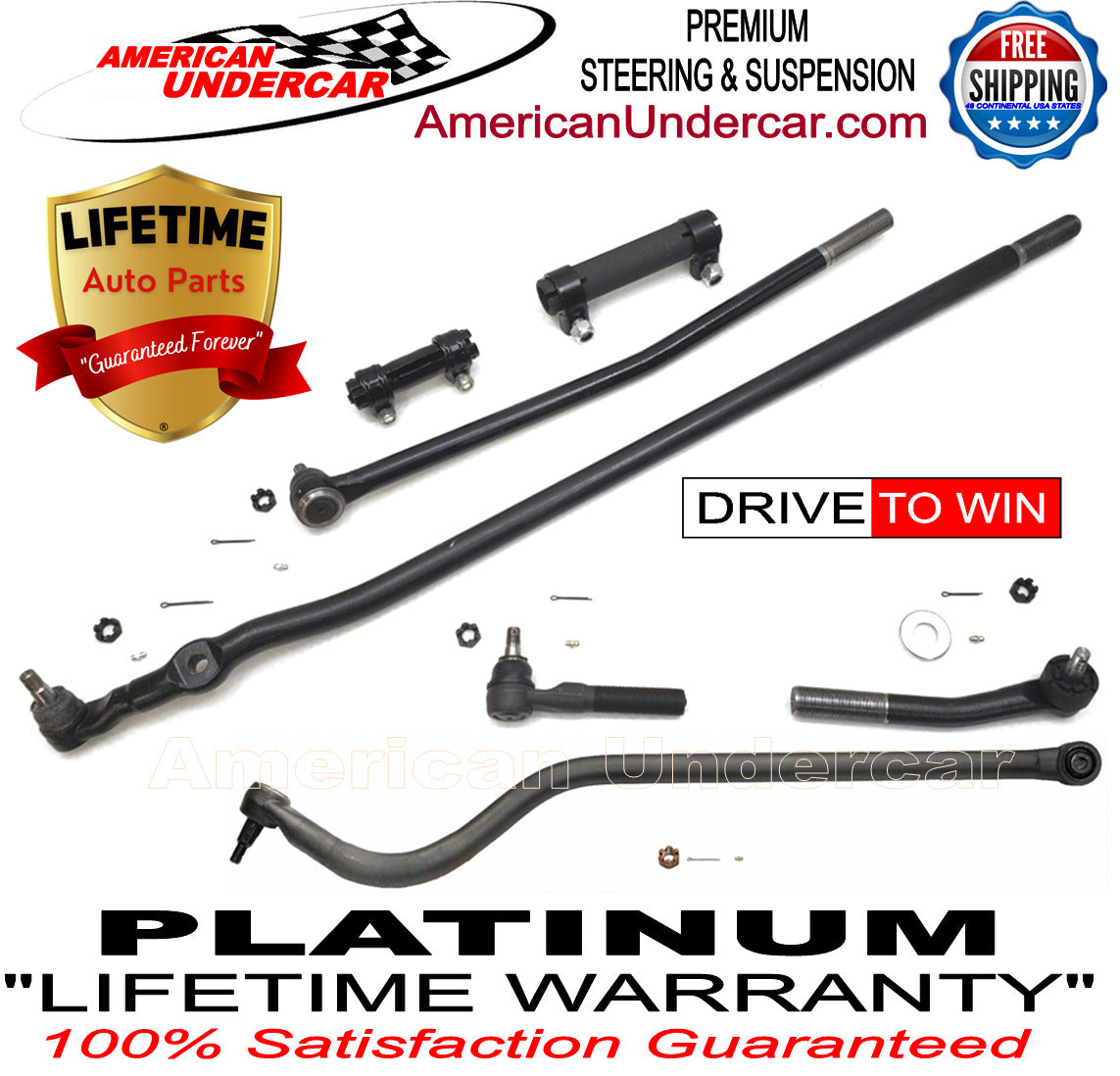 Lifetime Track Bar Drag Link Tie Rod Steering Kit for 1998-1999 Dodge Ram 2500, 3500 4x4
