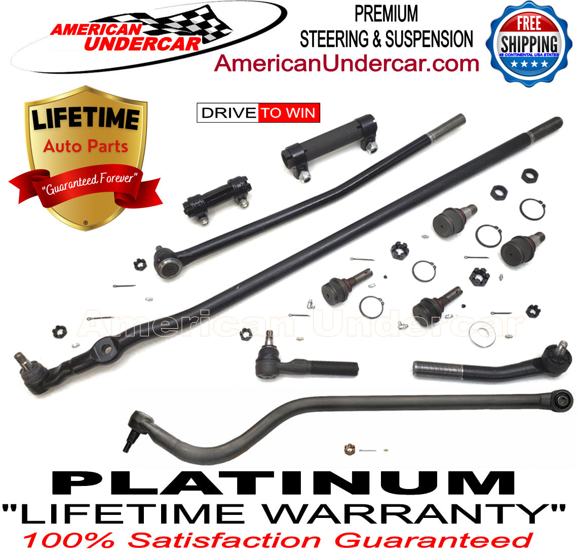 Lifetime Track Bar Ball Joint Tie Rod Kit for 1998-1999 Dodge Ram 2500, 3500 4x4, Dana 60