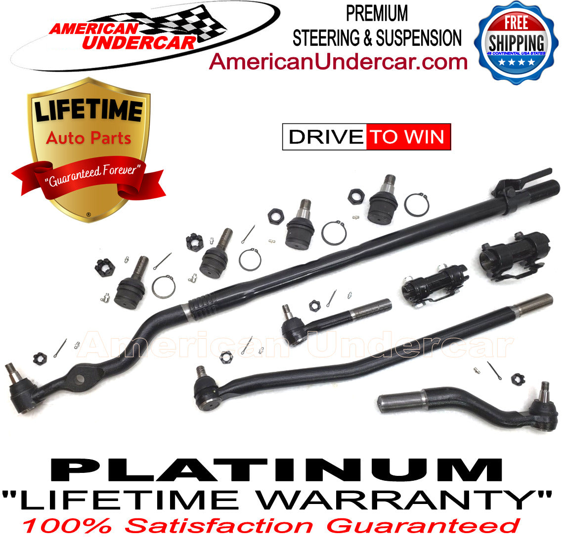 Lifetime Drag Link Tie Rod Ball Joint Kit for 1999-2004 Ford F250, F350 Super Duty, Excursion 4x4
