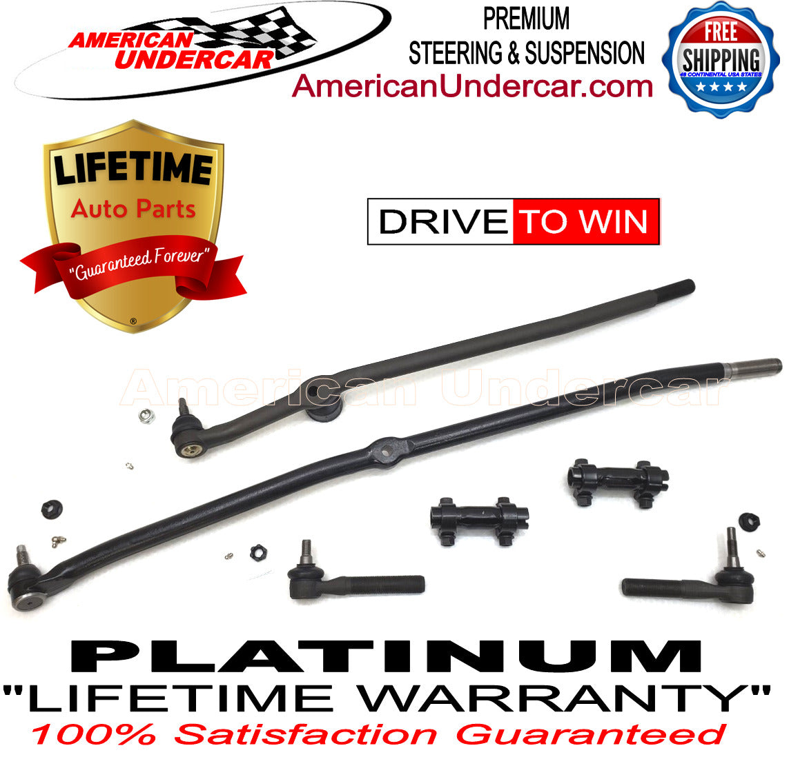 Lifetime Drag Link Tie Rod Steering Assembly Kit for 2003-2008 Dodge Ram 2500, 3500 4X4
