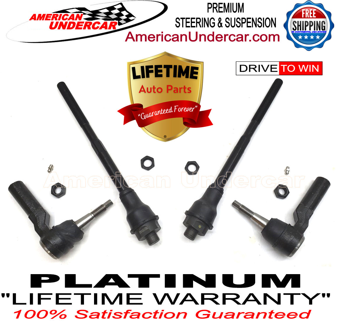 Lifetime Inner & Outer Tie Rod End Kit for 2011-2019 Chevrolet, GMC, 2500HD, 3500HD, 2WD, 4x4