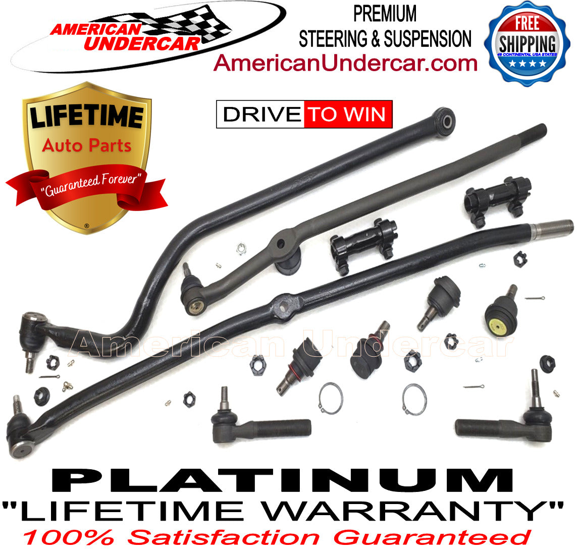 Lifetime Drag Link Ball Joint Tie Rod Track Bar Kit for 2000-2002 Dodge Ram 2500, 3500 4x4