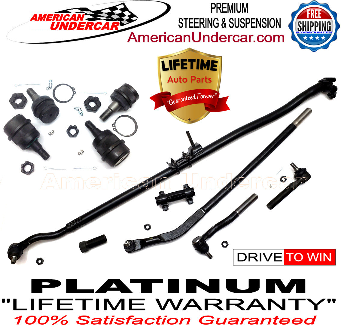 Lifetime Ball Joint Drag Link Tie Rod Kit for 2007-2017 Jeep Wrangler