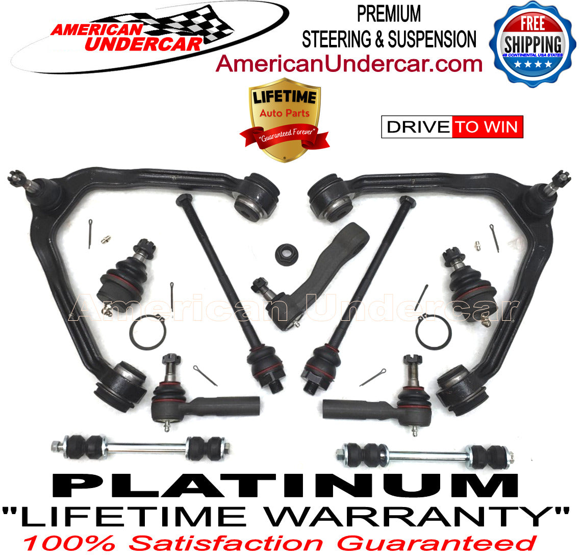 Lifetime Ball Joint Control Arm Tie Rod Steering Kit for 1999-2007 Chevrolet, GMC, Cadillac 2WD, 4x4