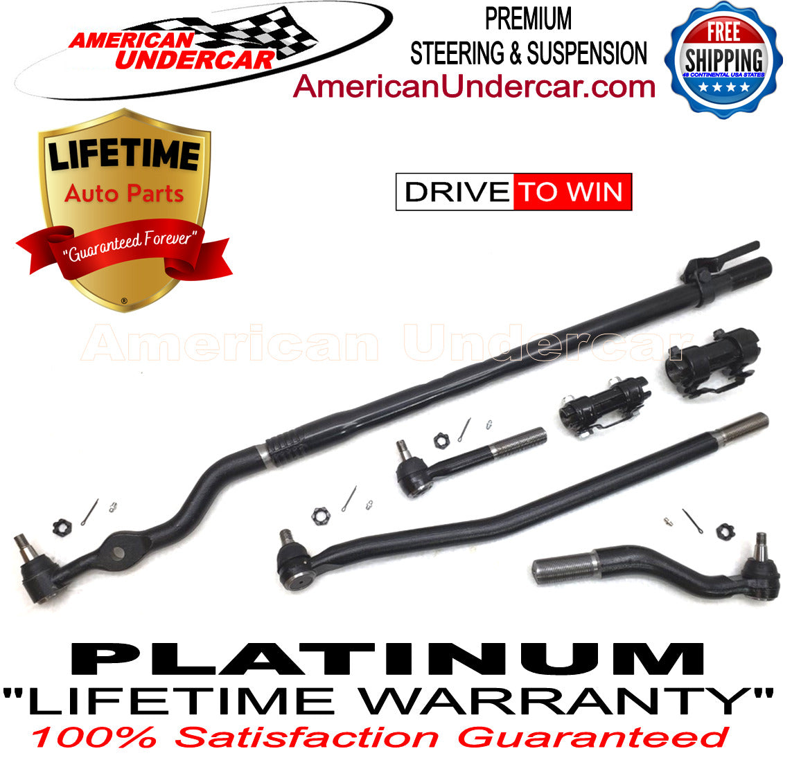 Lifetime Drag Link Tie Rod Steering Kit for 1999-2004 Ford F250, F350 Super Duty, Excursion 4x4