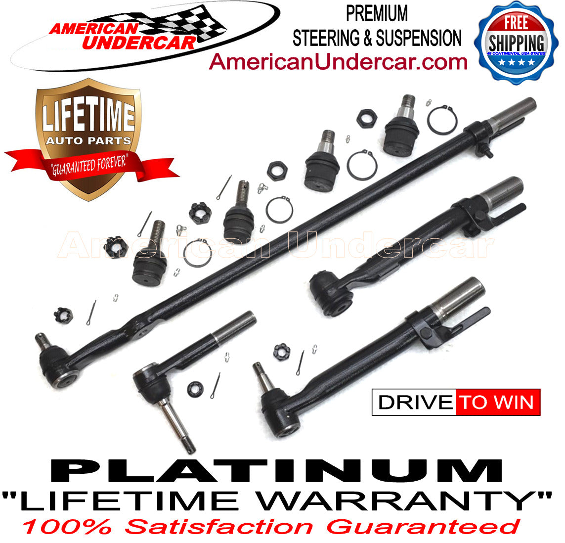 Lifetime Ball Joint Tie Rod Drag Link Steering Kit for 2011-2016 Ford F250, F350 Super Duty 4x4 SRW