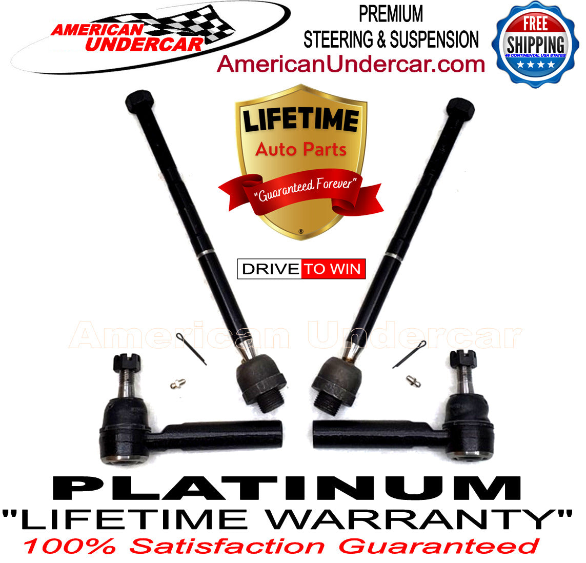 Lifetime Inner & Outer Tie Rod Steering Kit for 2014-2018 Chevrolet, GMC, Cadillac 2WD, 4x4