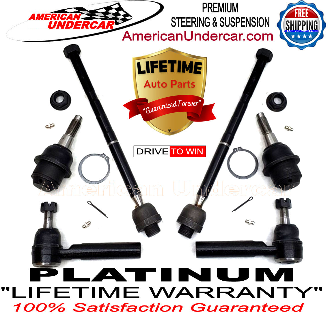 Cadillac Chevrolet GMC 2014 - 2018 Lifetime Ball Joint and Tie Rod Steering Kit