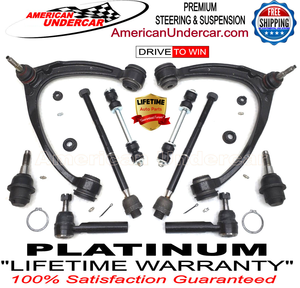 Lifetime Control Arm Ball Joint Tie Rod Kit for 2007-2013 Chevrolet, GMC, Cadillac 2WD, 4x4