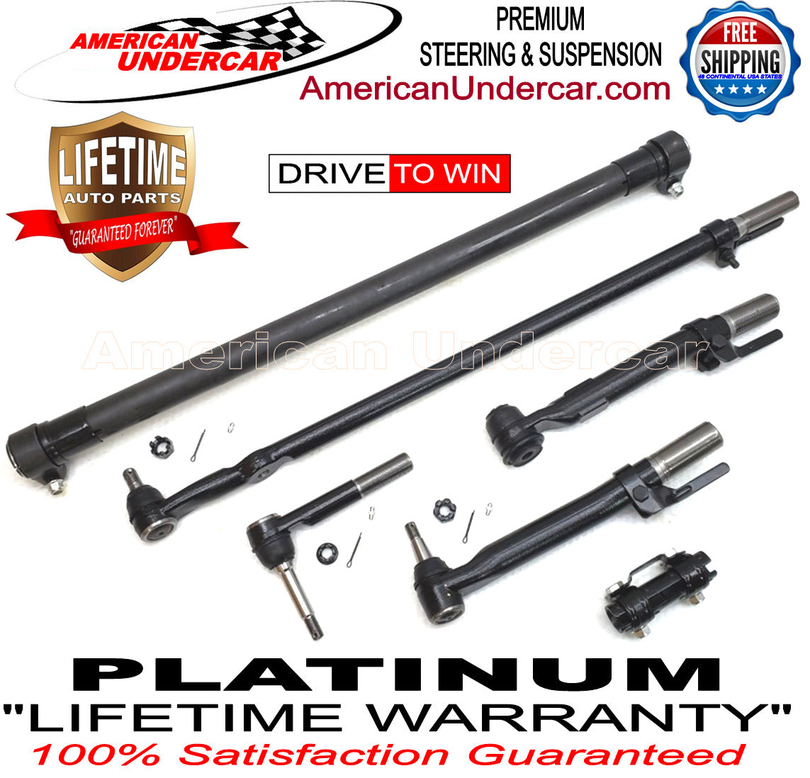 Lifetime Drag Link Tie Rod Sleeves Steering Kit for 2011-2016 Ford F250, F350 Super Duty 4x4 SRW