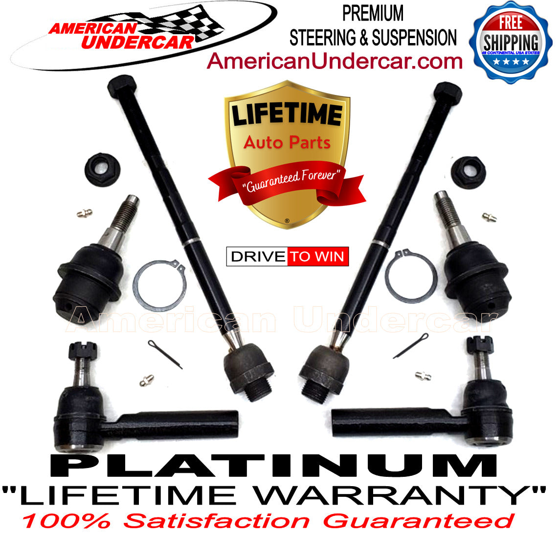 Lifetime Ball Joint and Tie Rod Steering Kit for 2007-2013 Chevrolet, GMC, Cadillac 2WD, 4x4