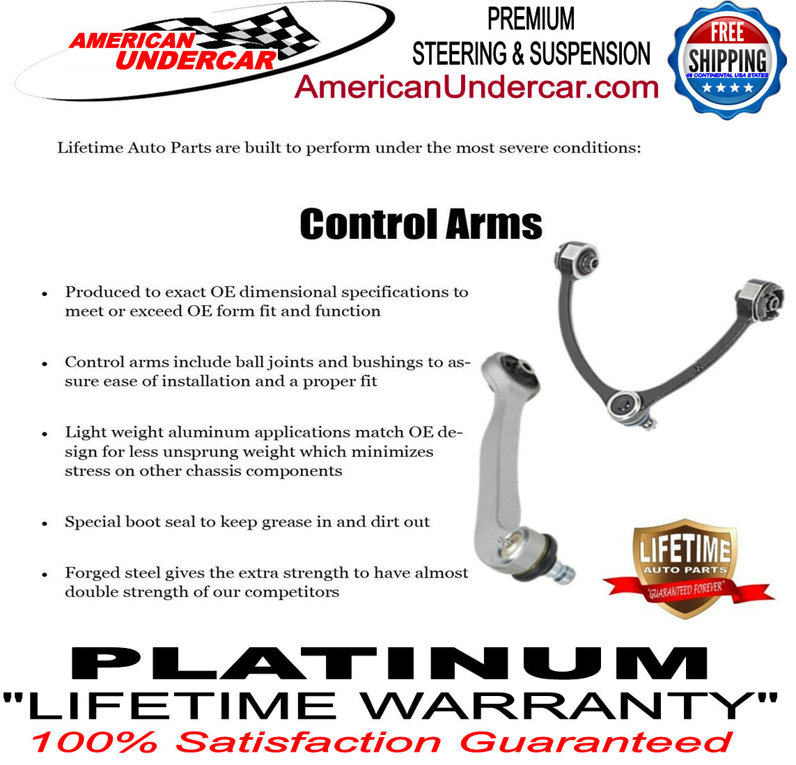 Lifetime Ball Joint Control Arm Suspension Kit 2005 - 2011 Dodge Dakota Ram