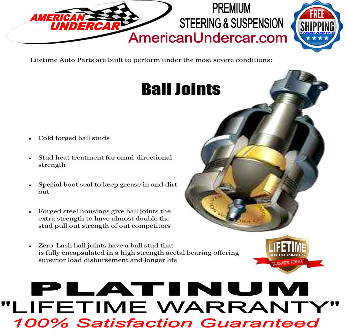 Lifetime Ball Joints, Upper Lower & Collar for 2018-2021 Jeep Wrangler JL, Gladiator JT