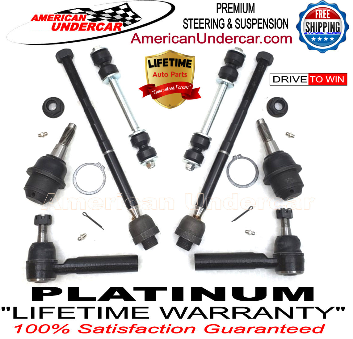 Lifetime Ball Joint Tie Rod Link Steering Kit for 2014-2018 Chevrolet, GMC, Cadillac 2WD, 4x4