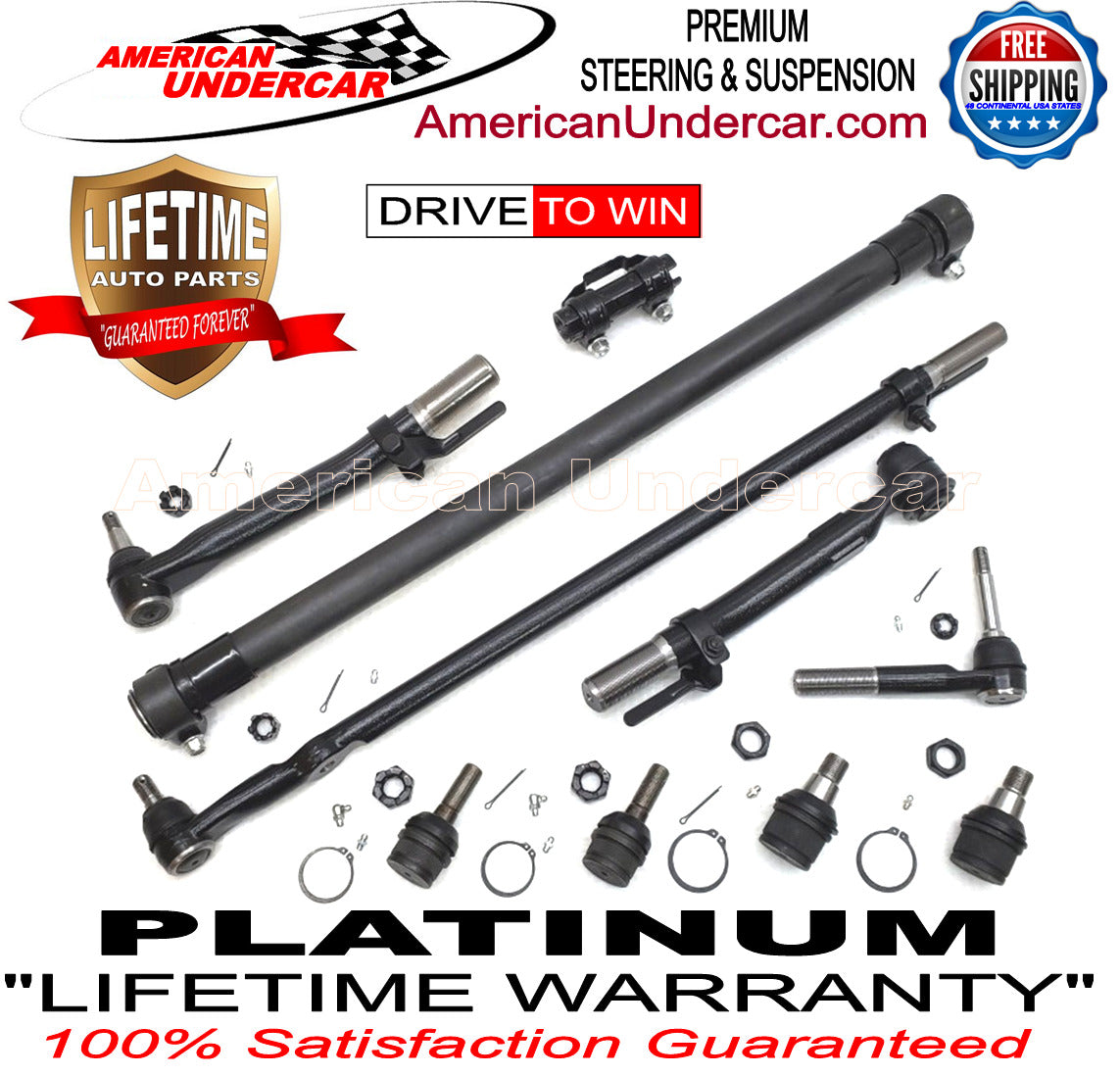 Lifetime Ball Joints Tie Rods Drag Link Sleeves Kit for 2011-2016 Ford F250, F350 4x4 SRW