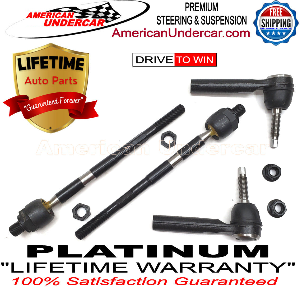 Lifetime Inner & Outer Tie Rod Steering Kit for 2007-2010 Saturn Outlook 2WD, AWD