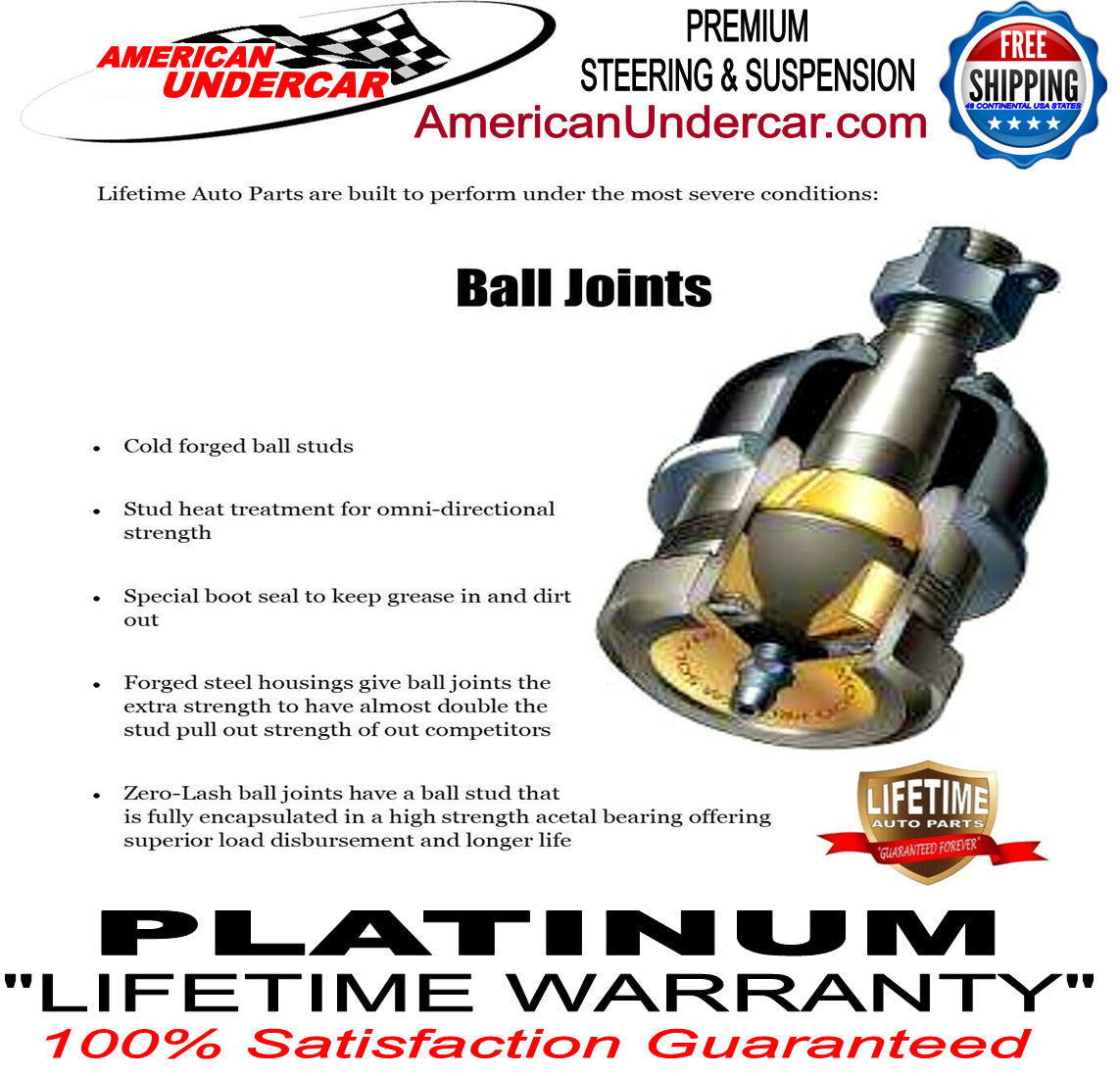 Lifetime Upper & Lower Ball Joint Suspension Kit for 2001-2010 Chevrolet, GMC, 1500HD, 2500HD, 3500HD 2WD, 4x4