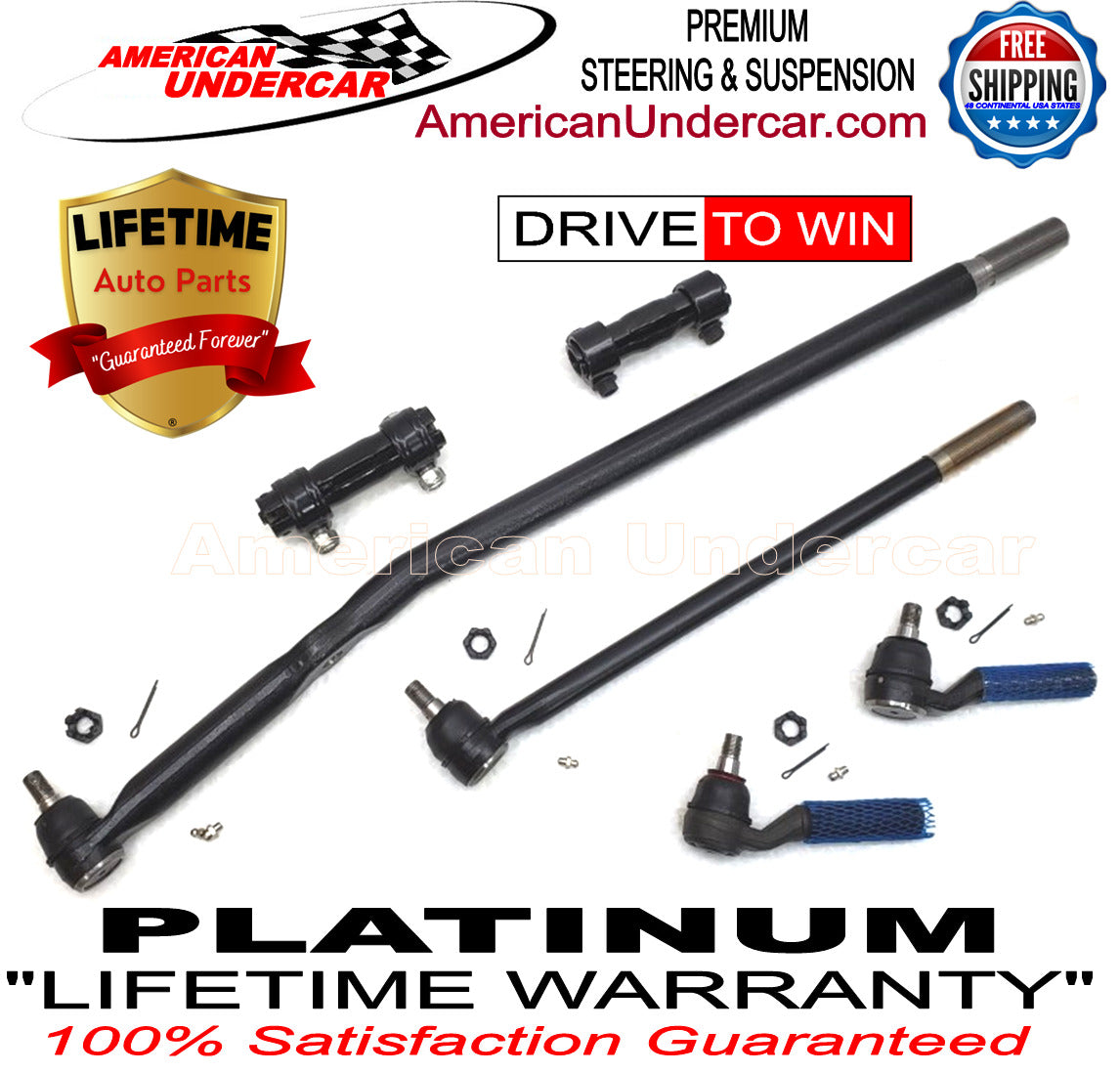 Lifetime Tie Rod Drag Link Sleeve Steering Kit for 1995-1997 FORD F250HD 4x4, Twin I-Beam