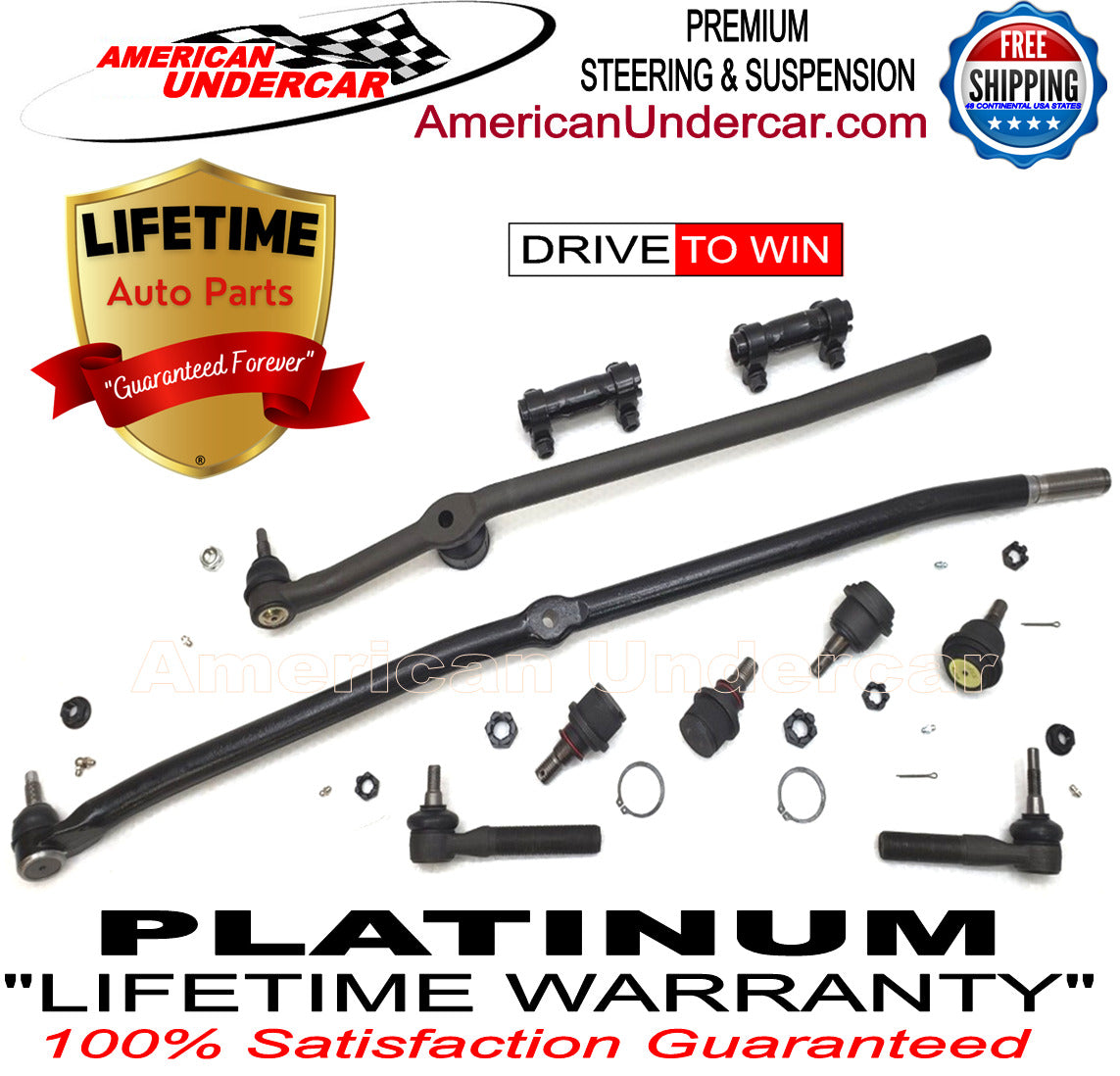 Lifetime Ball Joint Drag Link Tie Rod Steering Kit for 2003-2008 Dodge Ram 2500, 3500 4x4