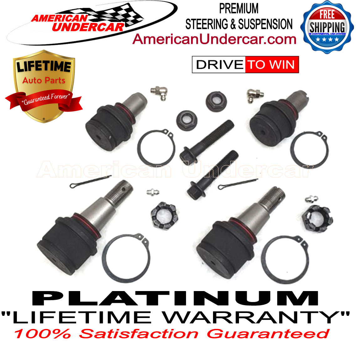 Lifetime Ball Joints Upper and Lower Suspension Kit for 1999-2019 Ford E450 2WD
