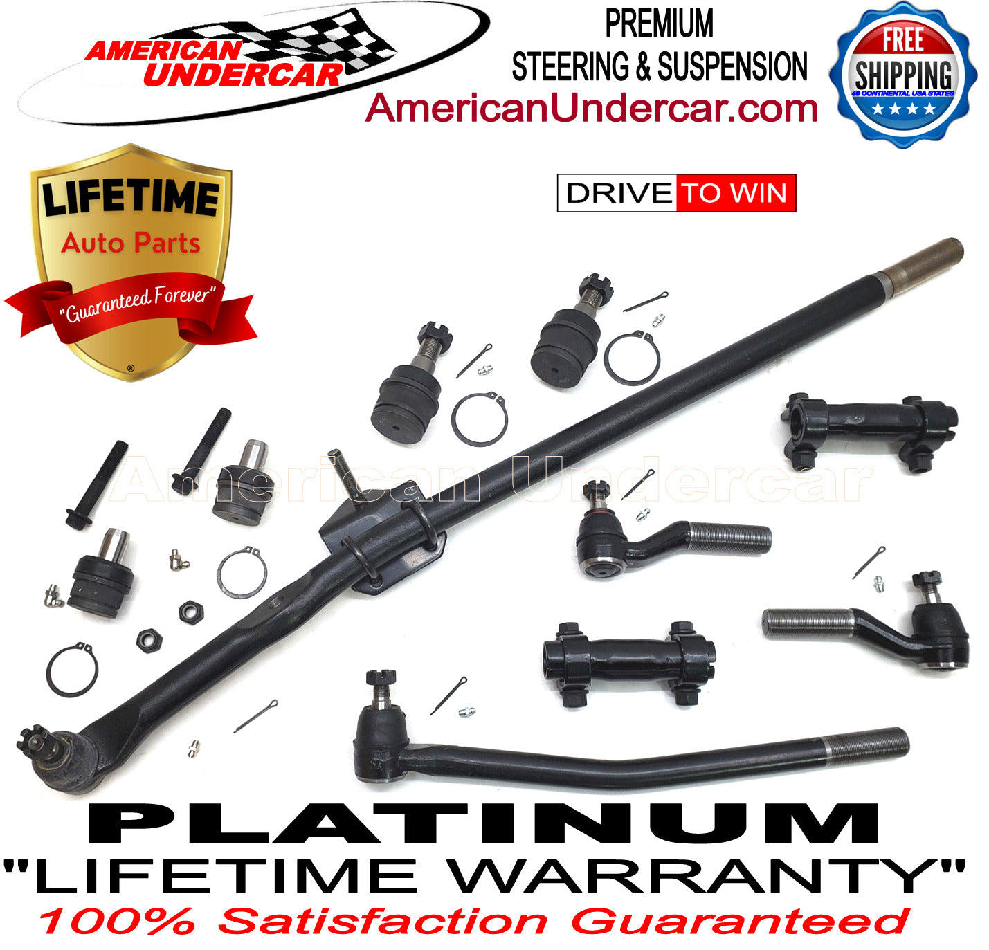 Lifetime Ball Joints Drag Link Tie Rod Steering Kit for 2008-2019 Ford E450 Super Duty DRW