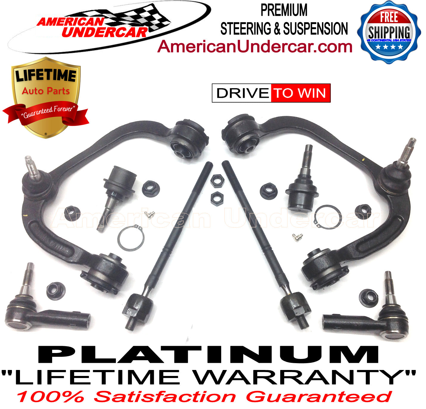 Lifetime Ball Joints Control Arms Tie Rod Steering Kit for 2004-2008 Ford F150 4x4