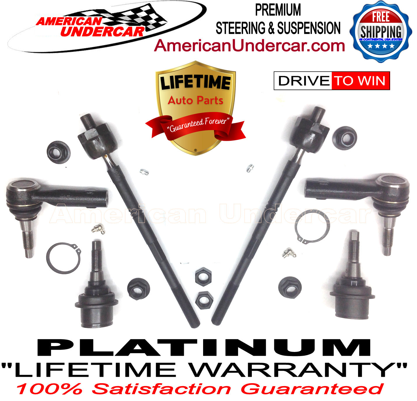 Lifetime Ball Joints Tie Rod Steering Kit for 2010-2013 Ford Transit Connect 2WD