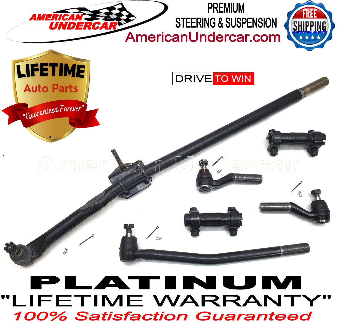 Lifetime Drag Link Tie Rod Steering Suspension Kit for 2008-2019 Ford E350 Super Duty DRW