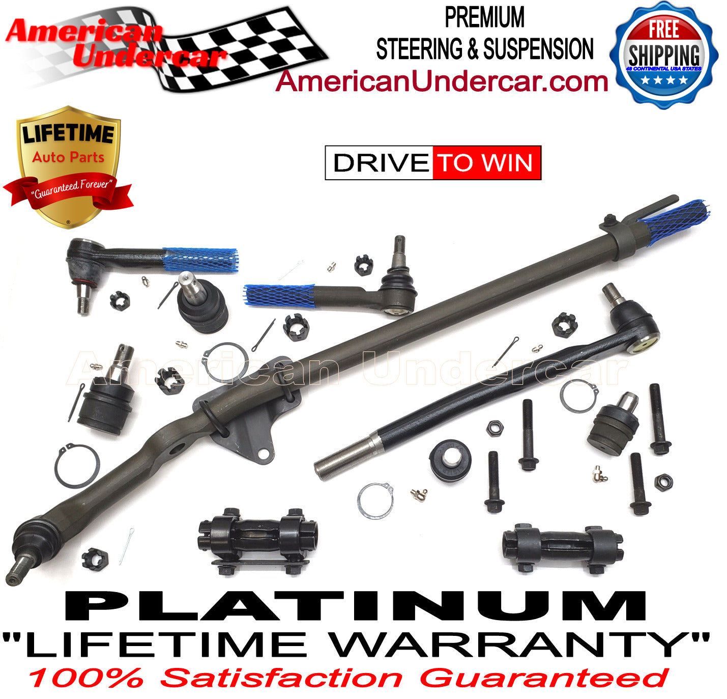 Lifetime Ball Joint Drag Link Tie Rod Steering Kit for 2008-2010 Ford F350 Super Duty 2WD