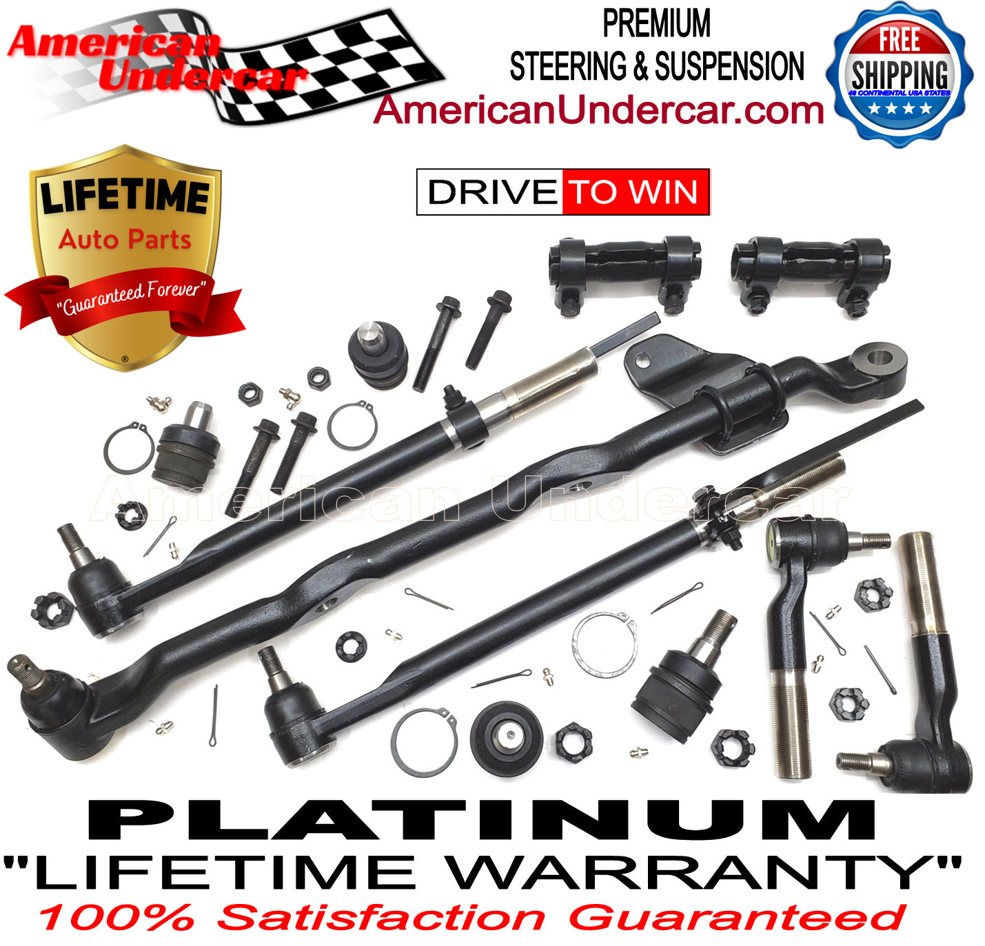 Lifetime Ball Joint Drag Link Tie Rod Steering Kit for 2011-2022 Ford F250 Super Duty 2WD