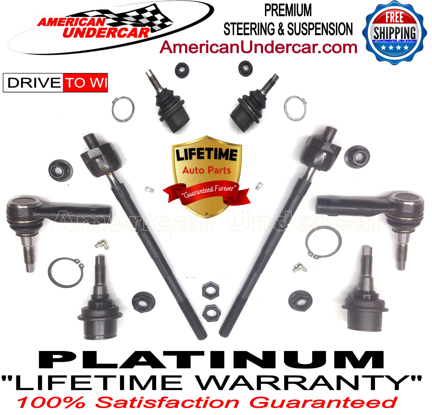Lifetime Ball Joints Tie Rod Ends Steering Kit for 2018-2021 Ford Expedition 2WD