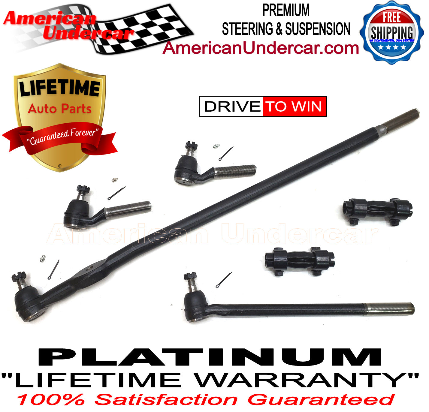 Lifetime Tie Rod Drag Link Sleeve Steering Kit for 1985-1994 Ford F250 4x4