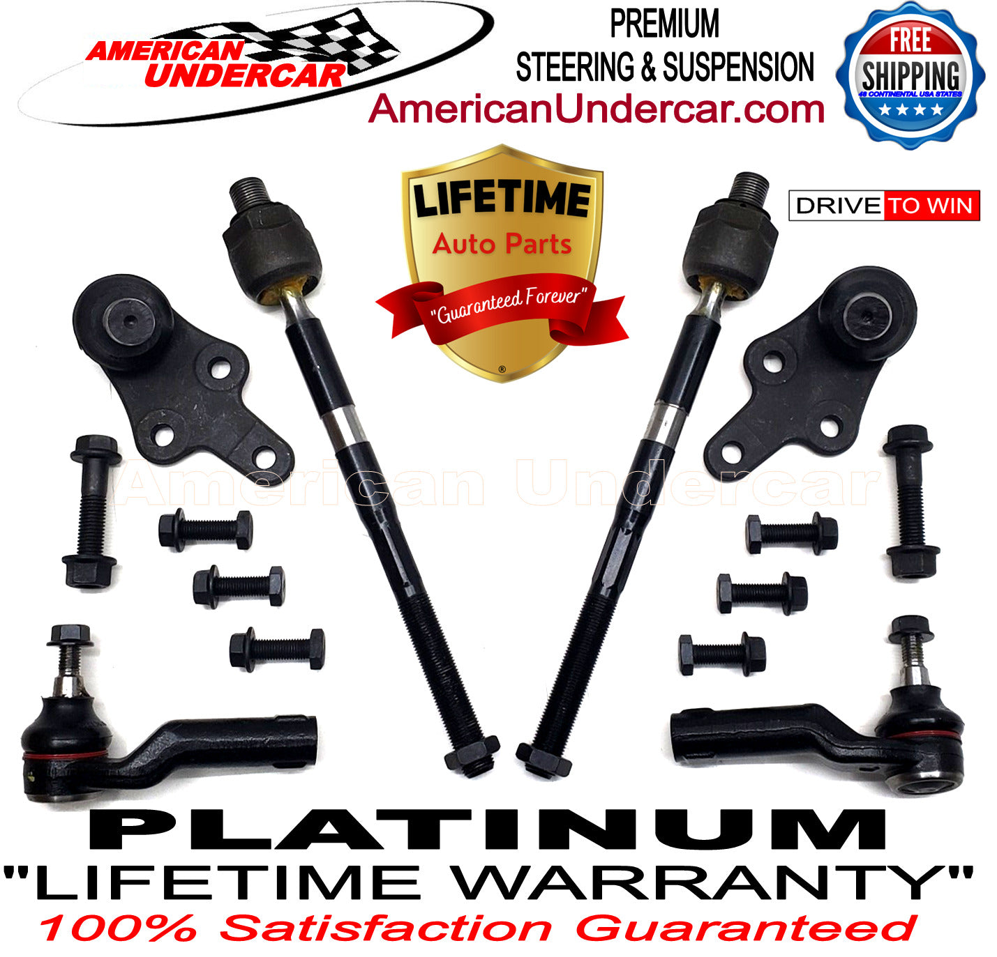 Lifetime Ball Joints Tie Rod Ends Steering Kit for 2014-2019 Ford Transit Connect 2WD