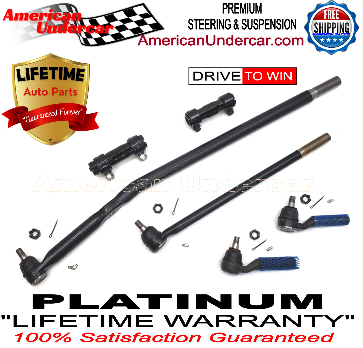 Lifetime Ball Joint Tie Rod Drag Link Steering Kit for 1995-1996 Ford F250 4x4 3850lb Axle