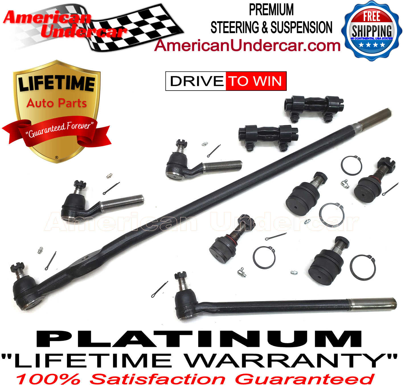 Lifetime Ball Joint Tie Rod Drag Link Kit for 1985-1994 Ford F250 4x4 3850lb Axle