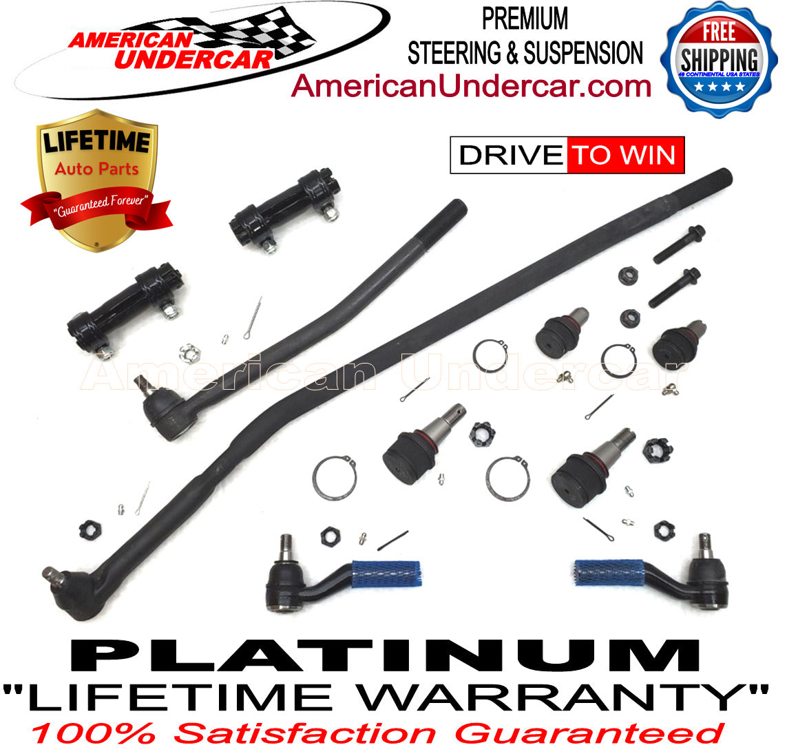 Lifetime Ball Joints Drag Link Tie Rod Ends Steering Kit for 1992-2006 Ford E150 2WD